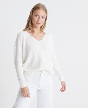 Superdry Fleur V-neck Női Kötöttáru Fehér | TOBKC7051